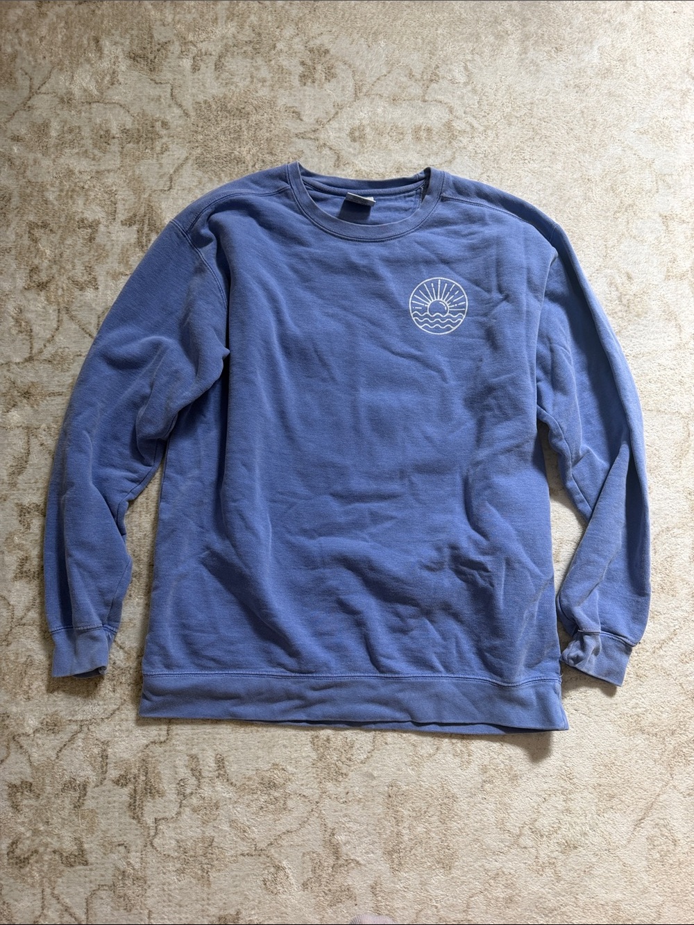 Women's Blue Long-Sleeve Crewneck sweatShirt with Sun Wave Logo